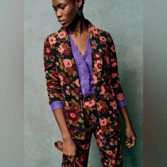 Sezane Jackets & Blazers - Sézane Tina Multicolour Retro Floral Garden Pattern Cotton Blazer